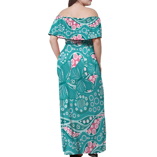 Australia Hereditary Cancer Awareness Off Shoulder Maxi Dress Aboriginal Butterflies - Aussie Hoodie