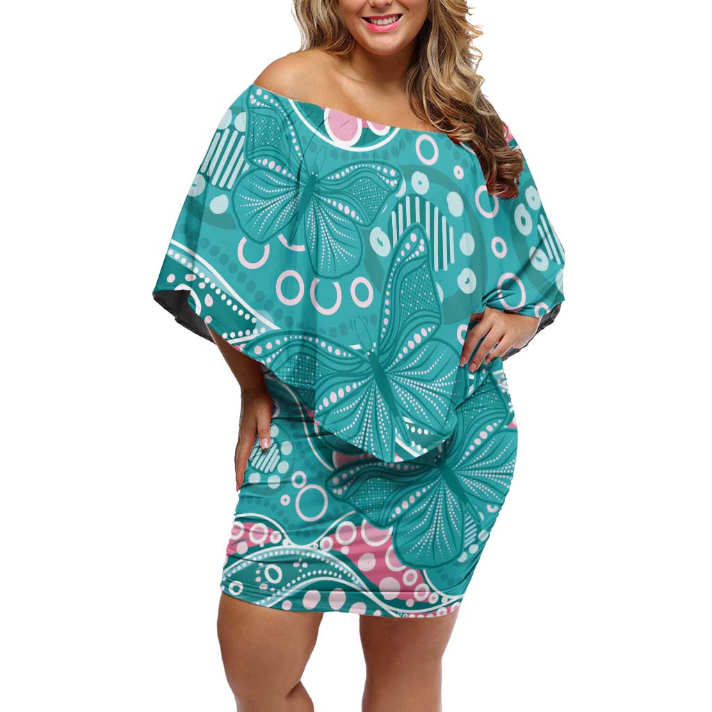 Australia Hereditary Cancer Awareness Off Shoulder Short Dress Aboriginal Butterflies - Aussie Hoodie