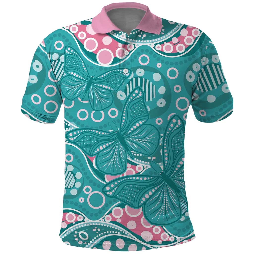 Australia Hereditary Cancer Awareness Polo Shirt Aboriginal Butterflies - Aussie Hoodie