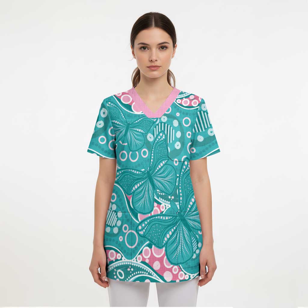 Australia Hereditary Cancer Awareness Scrub Top Aboriginal Butterflies - Aussie Hoodie