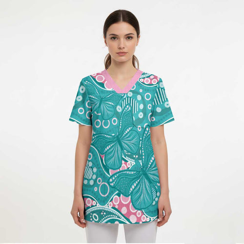 Australia Hereditary Cancer Awareness Scrub Top Aboriginal Butterflies - Aussie Hoodie