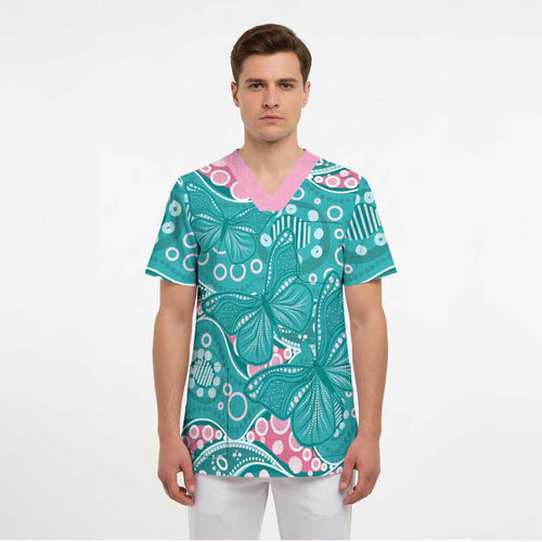 Australia Hereditary Cancer Awareness Scrub Top Aboriginal Butterflies - Aussie Hoodie