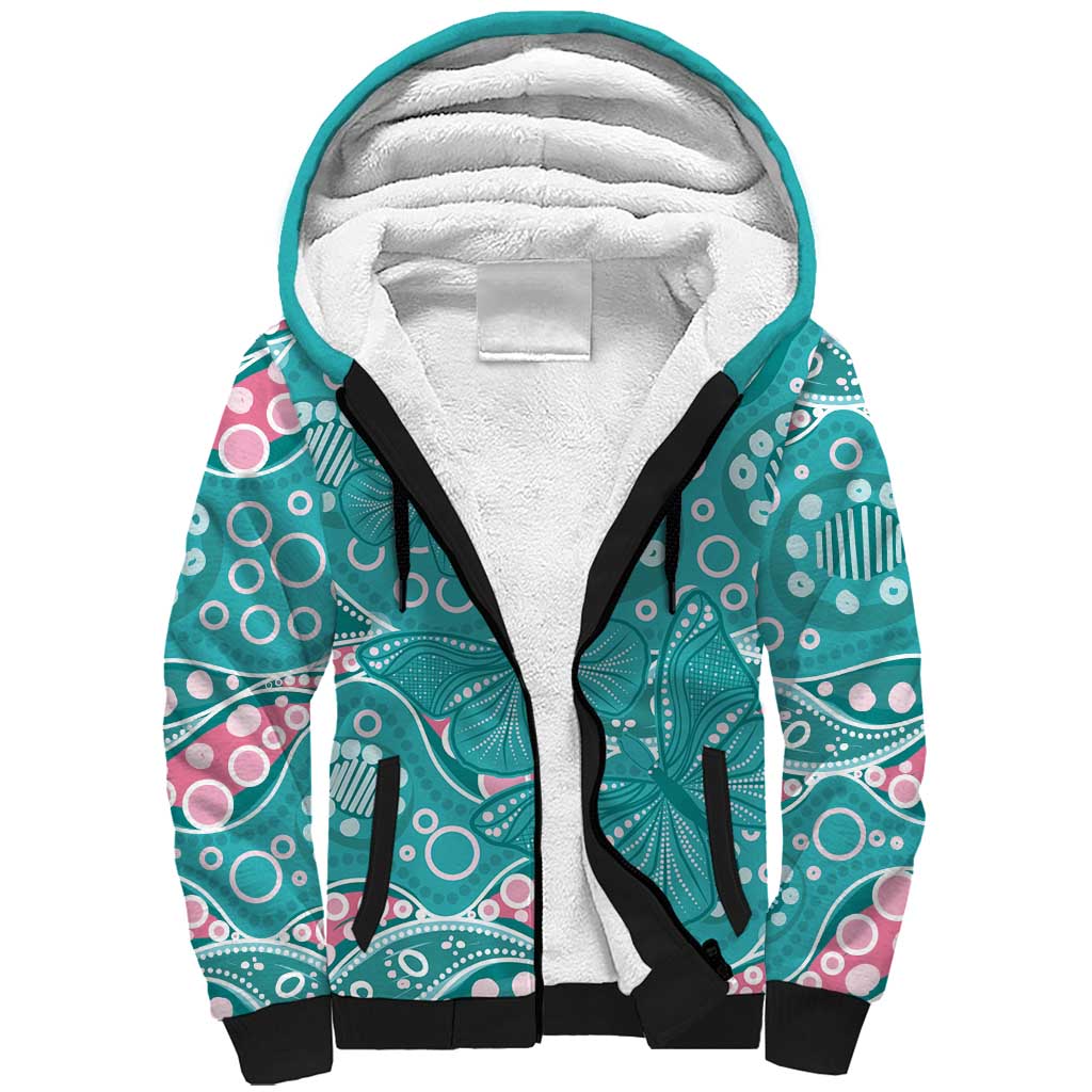 Australia Hereditary Cancer Awareness Sherpa Hoodie Aboriginal Butterflies - Aussie Hoodie