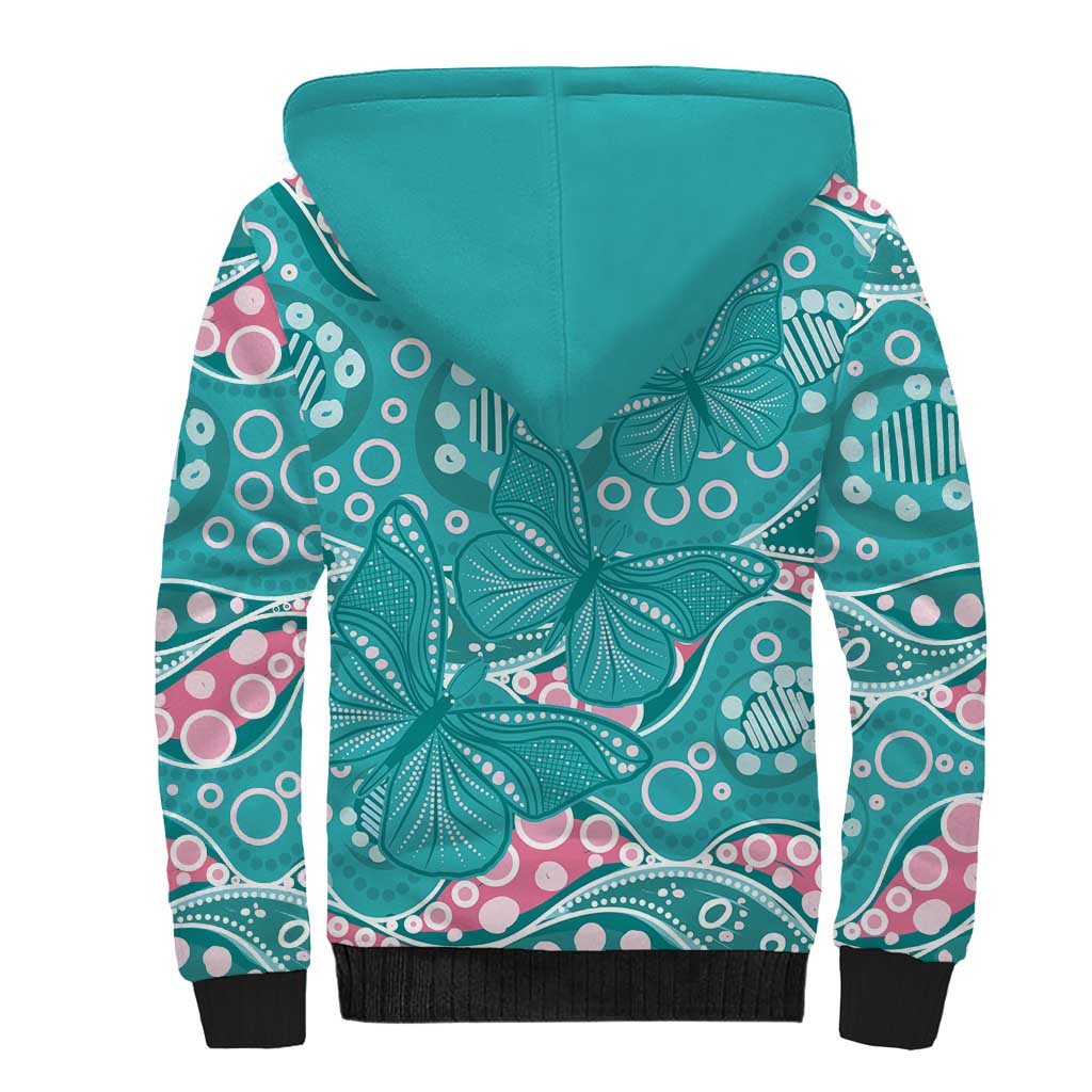 Australia Hereditary Cancer Awareness Sherpa Hoodie Aboriginal Butterflies - Aussie Hoodie