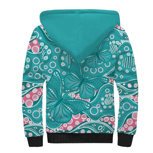 Australia Hereditary Cancer Awareness Sherpa Hoodie Aboriginal Butterflies - Aussie Hoodie