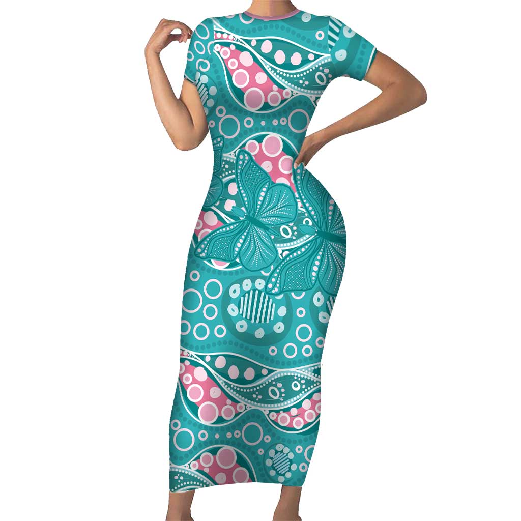 Australia Hereditary Cancer Awareness Short Sleeve Bodycon Dress Aboriginal Butterflies - Aussie Hoodie
