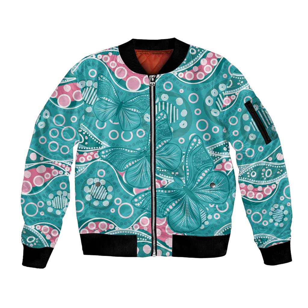 Australia Hereditary Cancer Awareness Sleeve Zip Bomber Jacket Aboriginal Butterflies - Aussie Hoodie
