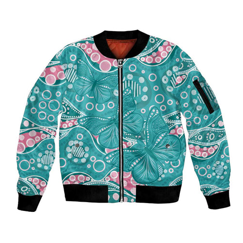 Australia Hereditary Cancer Awareness Sleeve Zip Bomber Jacket Aboriginal Butterflies - Aussie Hoodie
