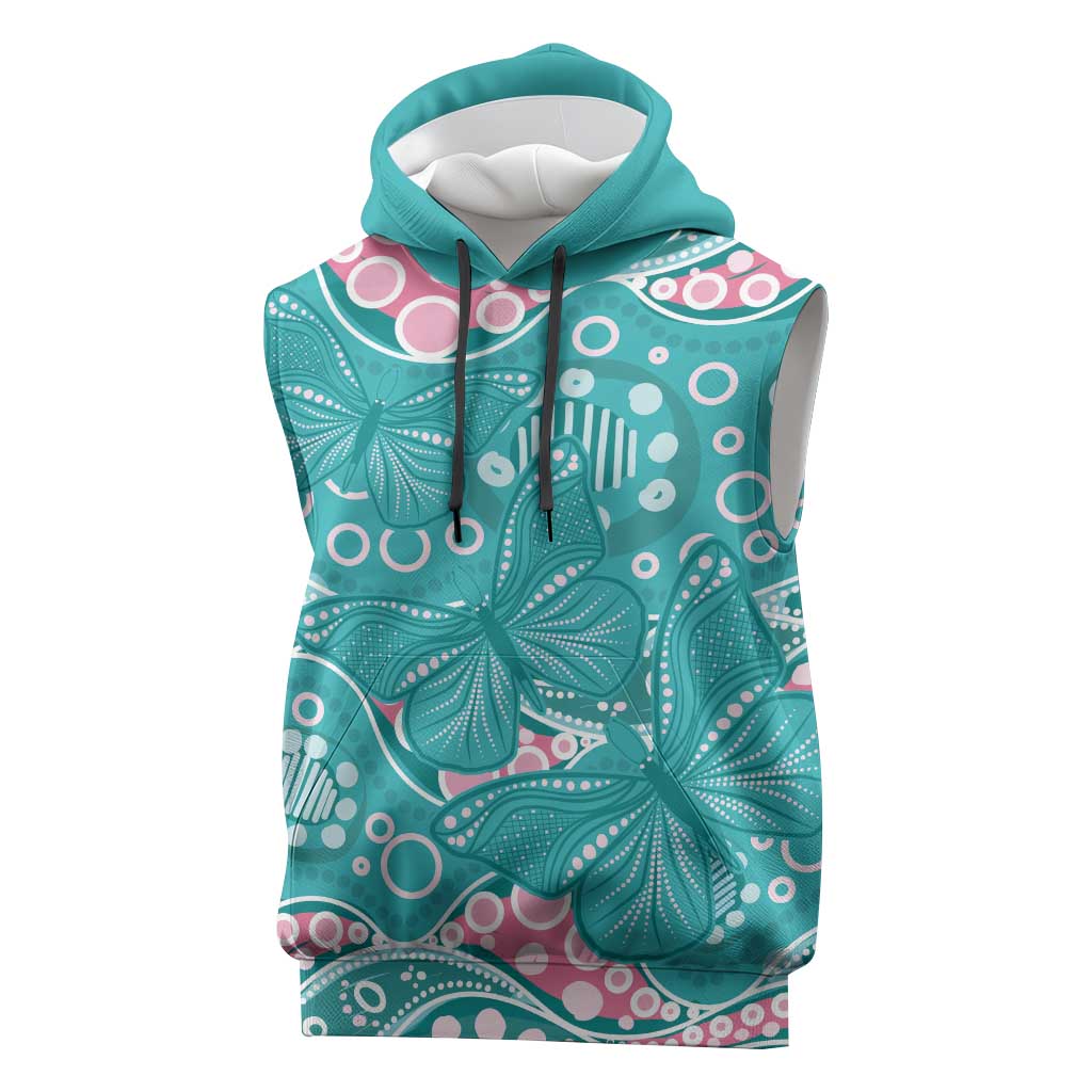 Australia Hereditary Cancer Awareness Sleeveless Hoodie Aboriginal Butterflies - Aussie Hoodie