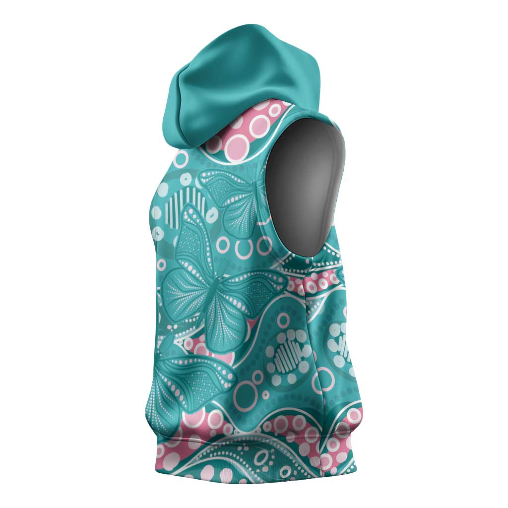 Australia Hereditary Cancer Awareness Sleeveless Hoodie Aboriginal Butterflies - Aussie Hoodie
