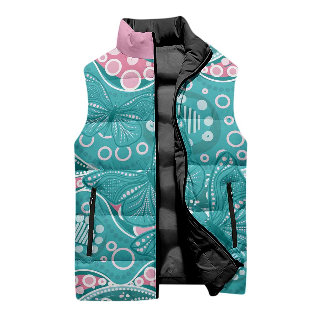 Australia Hereditary Cancer Awareness Sleeveless Puffer Jacket Aboriginal Butterflies - Aussie Hoodie