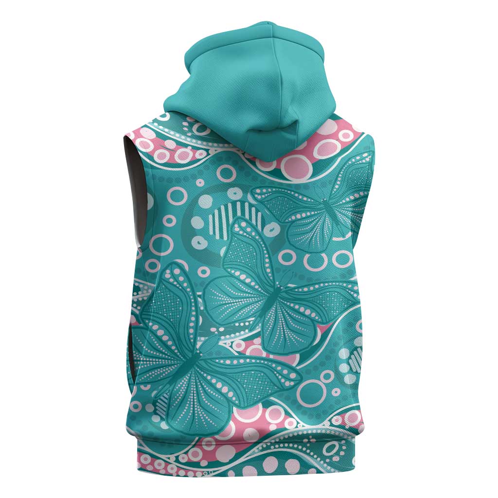 Australia Hereditary Cancer Awareness Sleeveless Zip Hoodie Aboriginal Butterflies - Aussie Hoodie