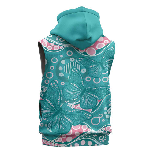 Australia Hereditary Cancer Awareness Sleeveless Zip Hoodie Aboriginal Butterflies - Aussie Hoodie
