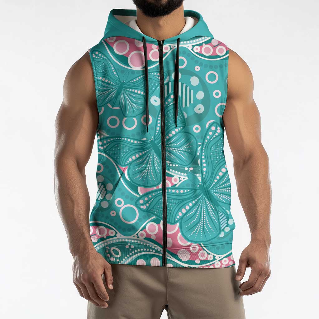 Australia Hereditary Cancer Awareness Sleeveless Zip Hoodie Aboriginal Butterflies - Aussie Hoodie