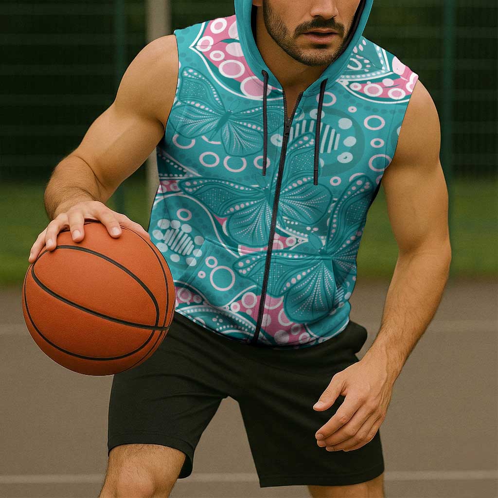 Australia Hereditary Cancer Awareness Sleeveless Zip Hoodie Aboriginal Butterflies - Aussie Hoodie