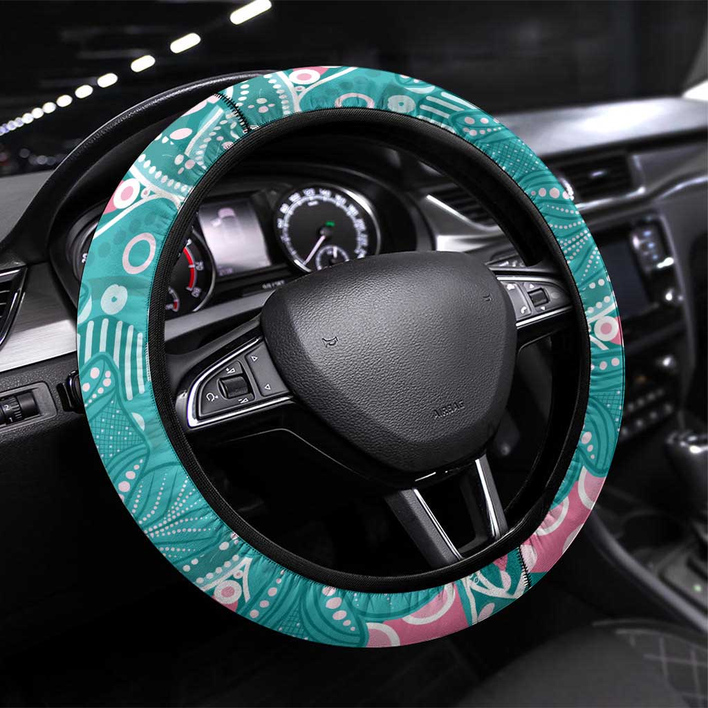 Australia Hereditary Cancer Awareness Steering Wheel Cover Aboriginal Butterflies - Aussie Hoodie