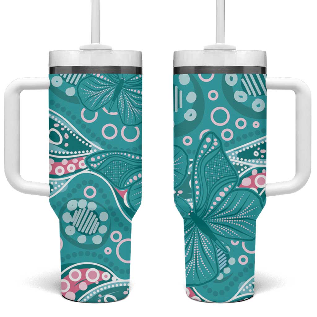 Australia Hereditary Cancer Awareness Tumbler With Handle Aboriginal Butterflies - Aussie Hoodie