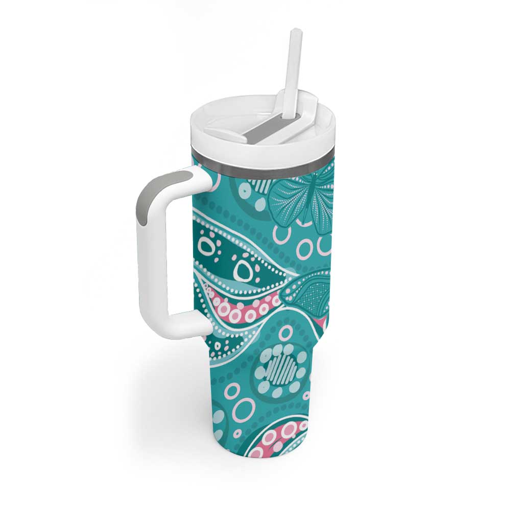 Australia Hereditary Cancer Awareness Tumbler With Handle Aboriginal Butterflies - Aussie Hoodie