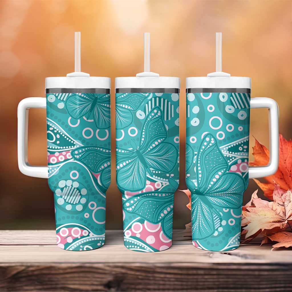 Australia Hereditary Cancer Awareness Tumbler With Handle Aboriginal Butterflies - Aussie Hoodie