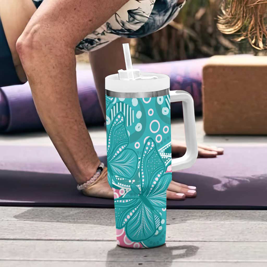 Australia Hereditary Cancer Awareness Tumbler With Handle Aboriginal Butterflies - Aussie Hoodie