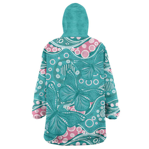 Australia Hereditary Cancer Awareness Wearable Blanket Hoodie Aboriginal Butterflies - Aussie Hoodie