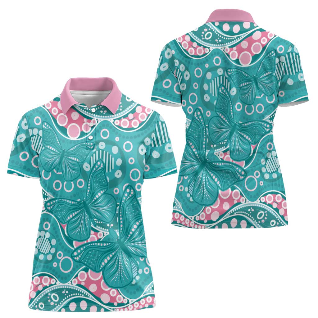 Australia Hereditary Cancer Awareness Women Polo Shirt Aboriginal Butterflies - Aussie Hoodie