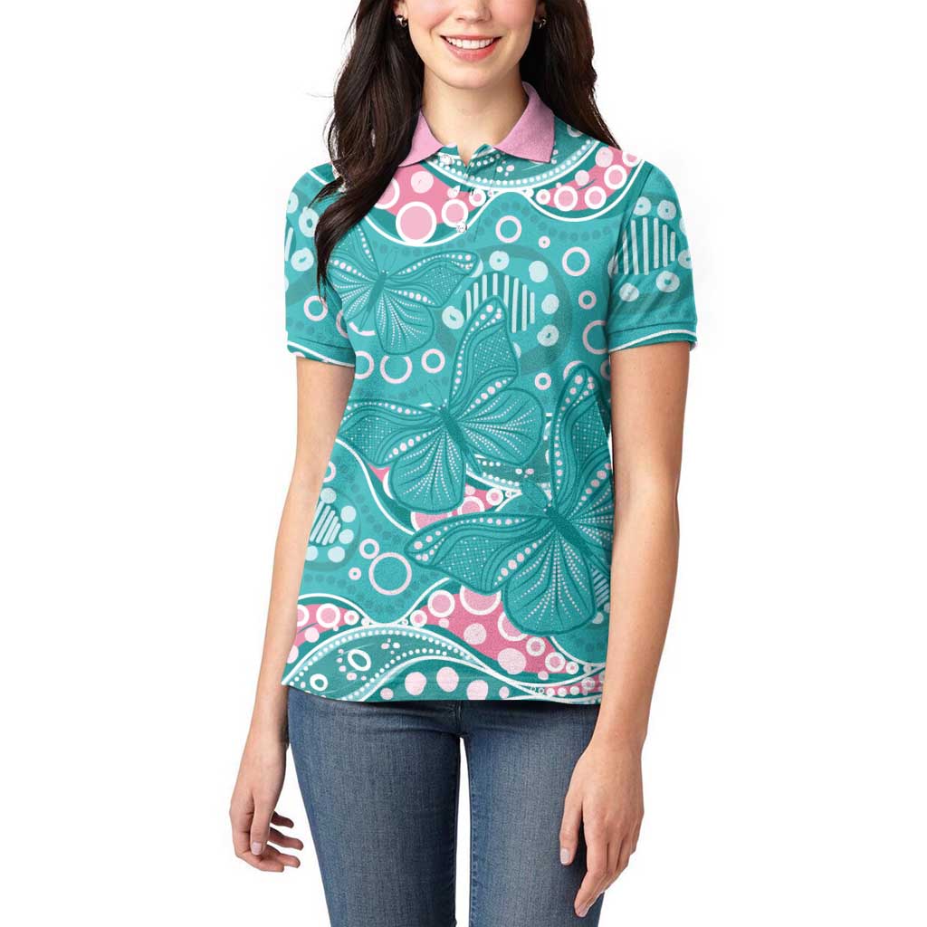 Australia Hereditary Cancer Awareness Women Polo Shirt Aboriginal Butterflies - Aussie Hoodie