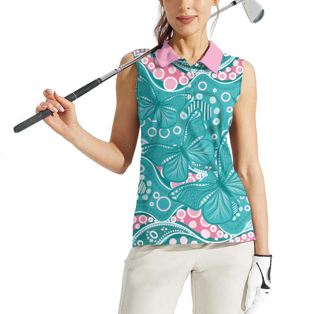 Australia Hereditary Cancer Awareness Women Sleeveless Polo Shirt Aboriginal Butterflies - Aussie Hoodie