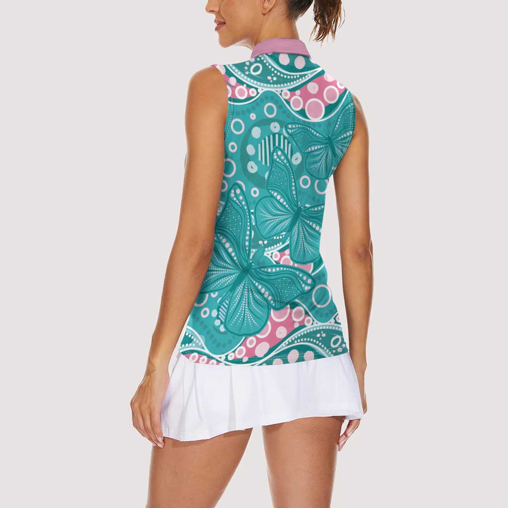 Australia Hereditary Cancer Awareness Women Sleeveless Polo Shirt Aboriginal Butterflies - Aussie Hoodie