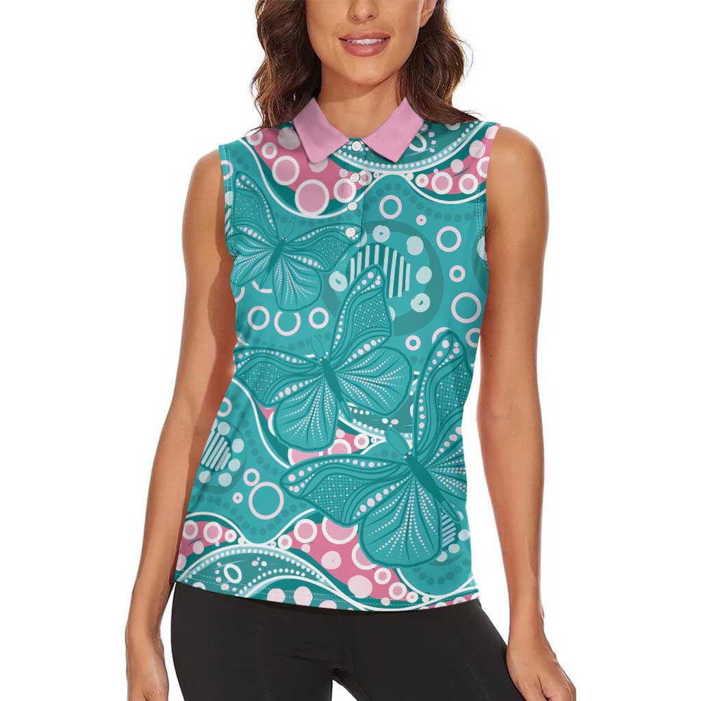 Australia Hereditary Cancer Awareness Women Sleeveless Polo Shirt Aboriginal Butterflies - Aussie Hoodie