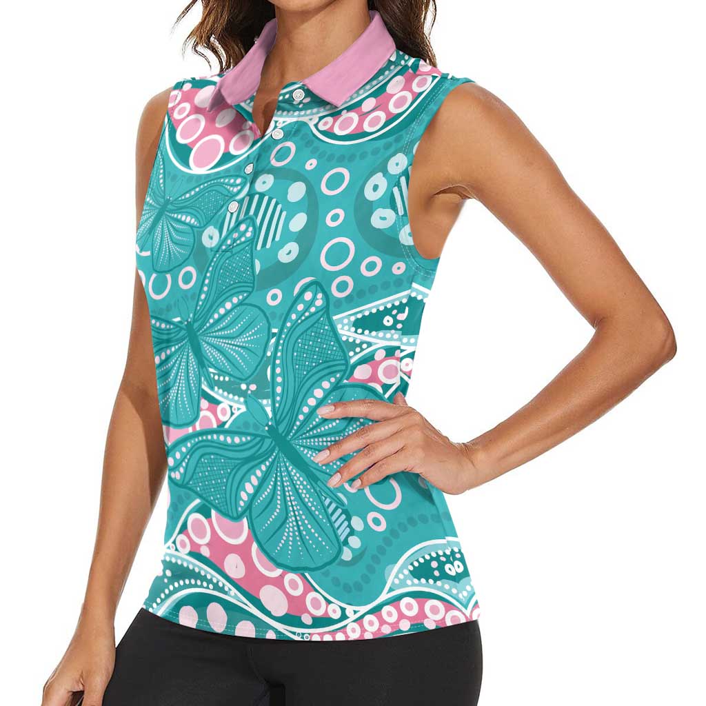 Australia Hereditary Cancer Awareness Women Sleeveless Polo Shirt Aboriginal Butterflies - Aussie Hoodie