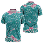 Australia Hereditary Cancer Awareness Zipper Polo Shirt Aboriginal Butterflies - Aussie Hoodie
