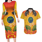 Australia Earth Day Indigenous Couples Matching Long Sleeve Bodycon Dress and Hawaiian Shirt Save The Earth