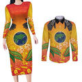 Australia Earth Day Indigenous Couples Matching Long Sleeve Bodycon Dress and Long Sleeve Button Shirt Save The Earth
