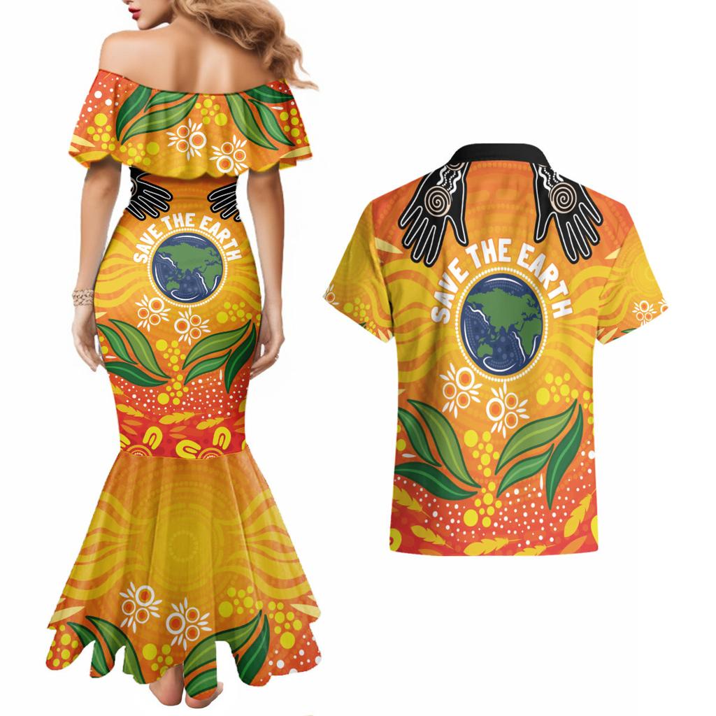 Australia Earth Day Indigenous Couples Matching Mermaid Dress and Hawaiian Shirt Save The Earth