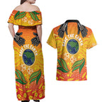 Australia Earth Day Indigenous Couples Matching Off Shoulder Maxi Dress and Hawaiian Shirt Save The Earth