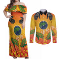 Australia Earth Day Indigenous Couples Matching Off Shoulder Maxi Dress and Long Sleeve Button Shirt Save The Earth