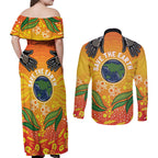 Australia Earth Day Indigenous Couples Matching Off Shoulder Maxi Dress and Long Sleeve Button Shirt Save The Earth