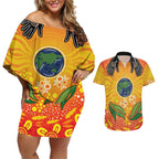 Australia Earth Day Indigenous Couples Matching Off Shoulder Short Dress and Hawaiian Shirt Save The Earth
