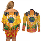 Australia Earth Day Indigenous Couples Matching Off Shoulder Short Dress and Long Sleeve Button Shirt Save The Earth