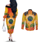 Australia Earth Day Indigenous Couples Matching Off The Shoulder Long Sleeve Dress and Long Sleeve Button Shirt Save The Earth