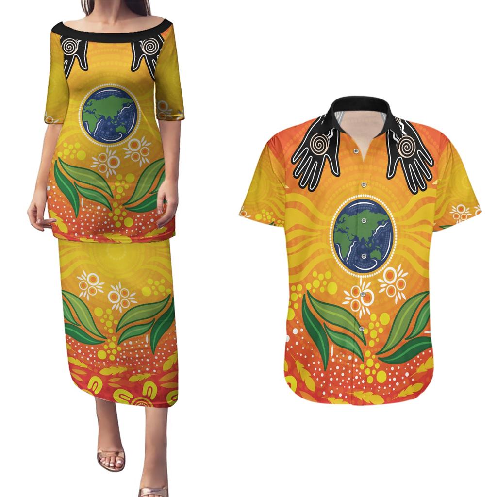 Australia Earth Day Indigenous Couples Matching Puletasi and Hawaiian Shirt Save The Earth