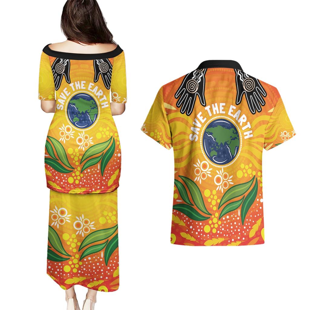 Australia Earth Day Indigenous Couples Matching Puletasi and Hawaiian Shirt Save The Earth
