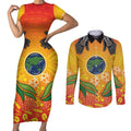 Australia Earth Day Indigenous Couples Matching Short Sleeve Bodycon Dress and Long Sleeve Button Shirt Save The Earth