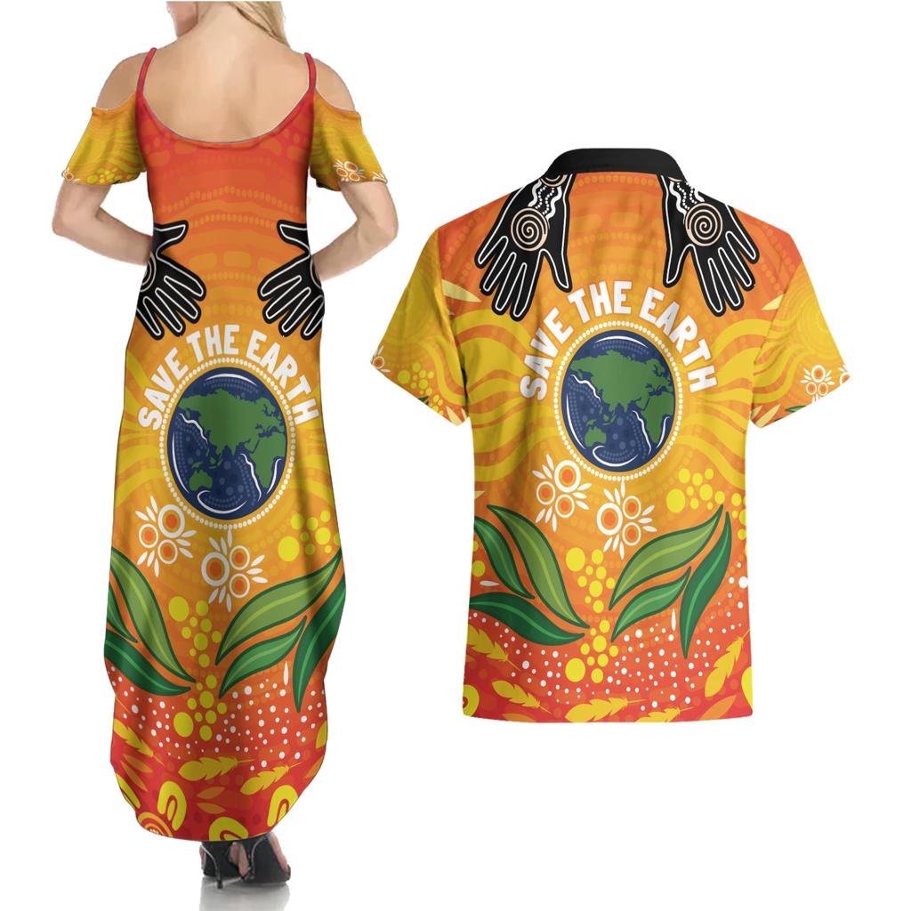 Australia Earth Day Indigenous Couples Matching Summer Maxi Dress and Hawaiian Shirt Save The Earth