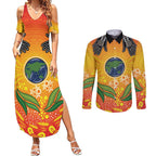 Australia Earth Day Indigenous Couples Matching Summer Maxi Dress and Long Sleeve Button Shirt Save The Earth