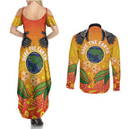 Australia Earth Day Indigenous Couples Matching Summer Maxi Dress and Long Sleeve Button Shirt Save The Earth