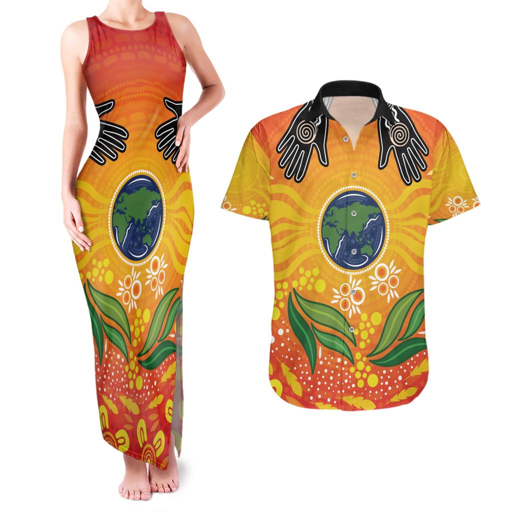 Australia Earth Day Indigenous Couples Matching Tank Maxi Dress and Hawaiian Shirt Save The Earth