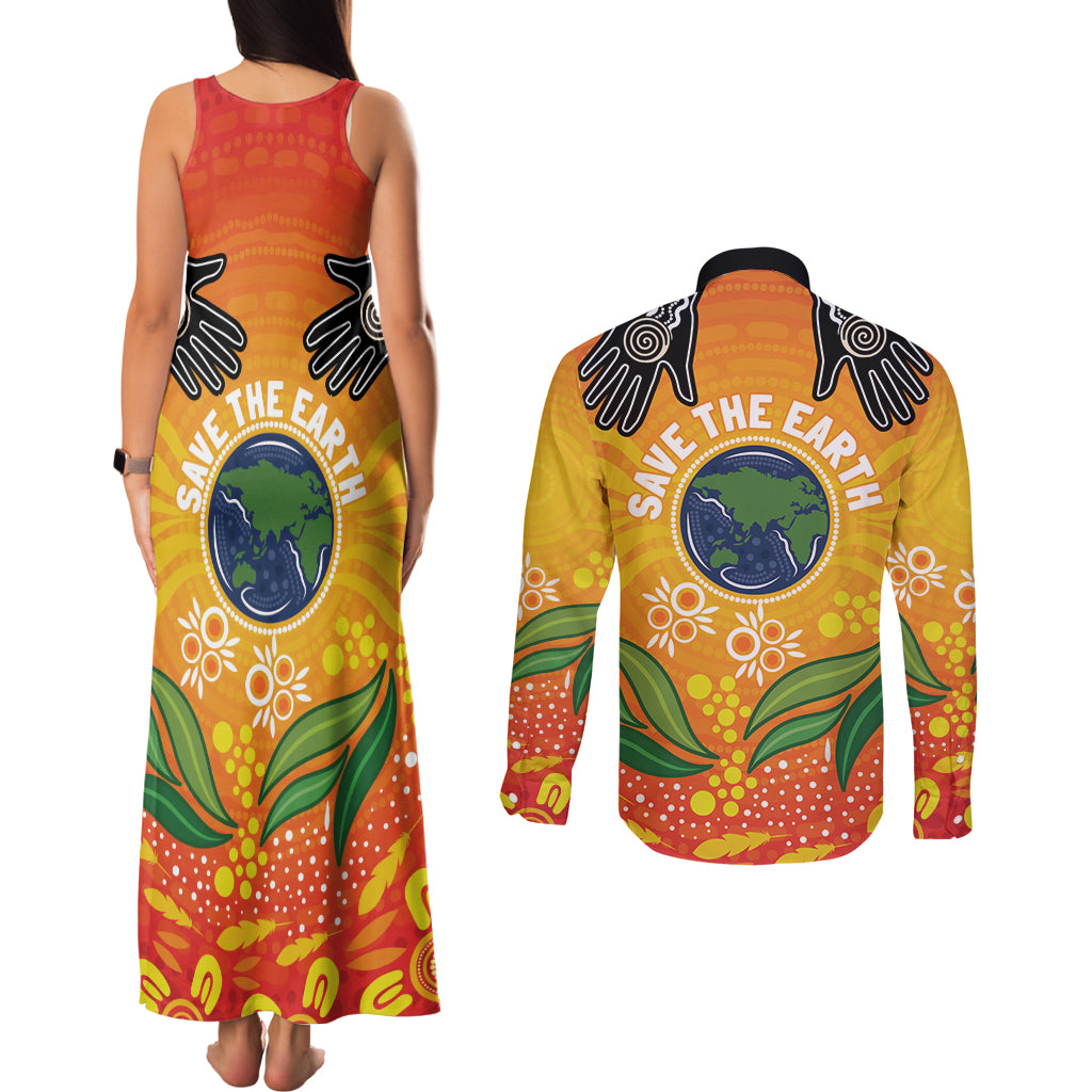 Australia Earth Day Indigenous Couples Matching Tank Maxi Dress and Long Sleeve Button Shirt Save The Earth