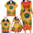 Australia Earth Day Indigenous Family Matching Long Sleeve Bodycon Dress and Hawaiian Shirt Save The Earth